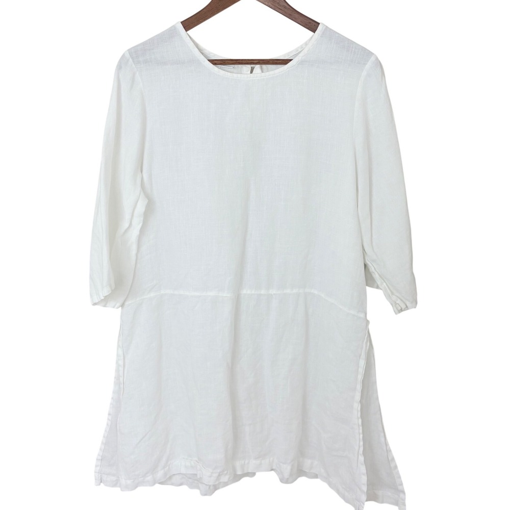 Bryn Walker Tunic Top Women Small White Excellent Linen 3/4 Sleeve Lagenlook USA